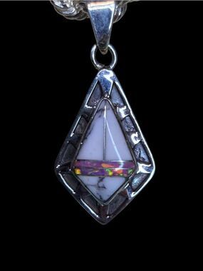 Sterling Silver White Howlite Pendant with Pink Opal Inlay
